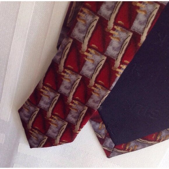 UMO LORENZO 100% Silk Men's Tie Italy Handmade Wine Gray Gold - Picture 2 of 12